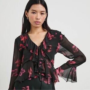 Rails Nicoletta Floral Chiffon Long-Sleeve Blouse Size M